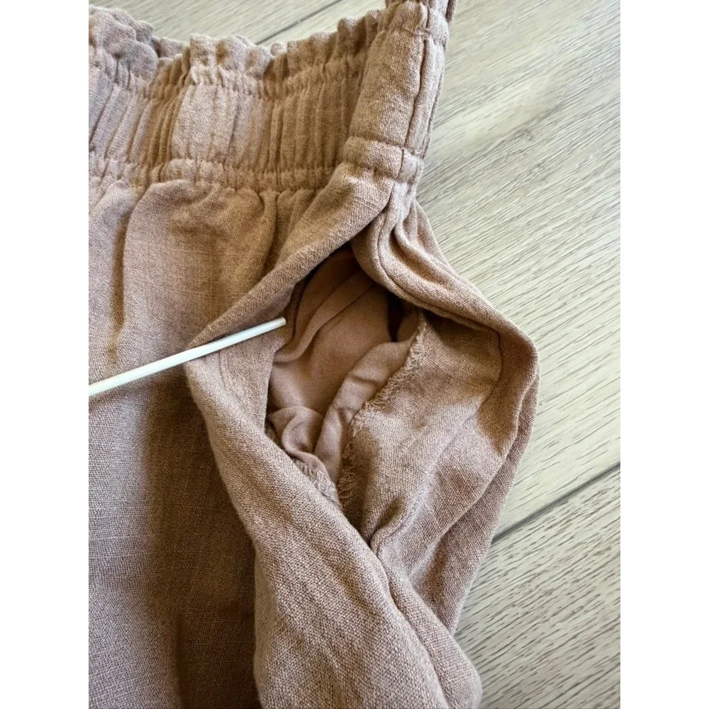 HM Womens Terracotta Brown Wide Leg Paperbag Waist Pants Large L Linen Look